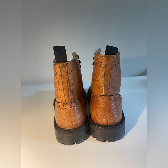 WALK London Brogue Combat Boots Tan Leather Size 9 - Picture 5 of 10